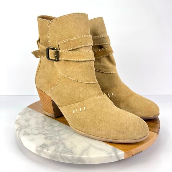 SUNDANCE EU38 US7 Women's Beige Suede Leather Heel Ankle Boot Bootie - Picture 1 of 11